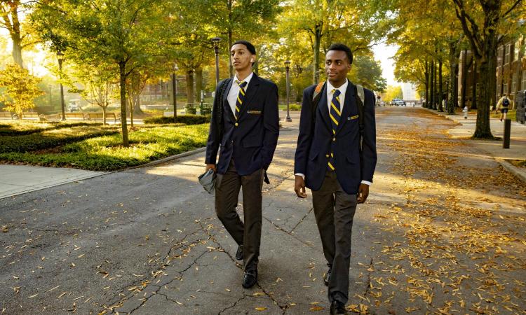 Two Cristo Rey high school students walking on Georgia Tech campus