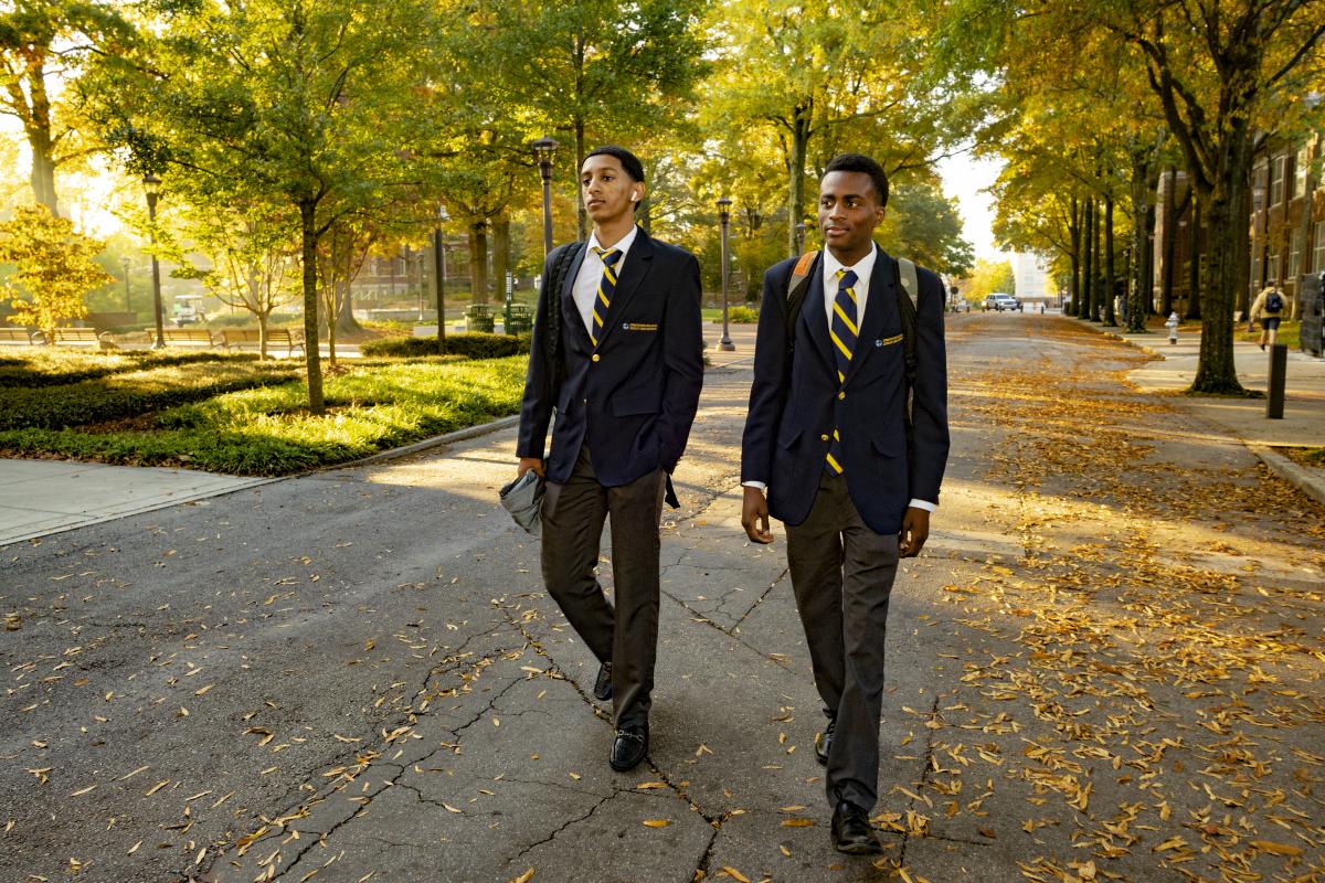 Two Cristo Rey students walking to work on Georgia Tech campus