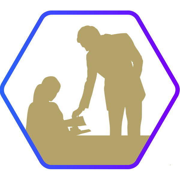 a silhouette vector of a professor and student in a hexagon shape