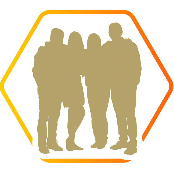 a vector group of four students in a hexagon shape