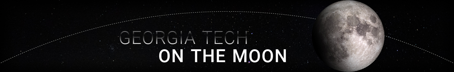 composite image of the moon with text "Georgia Tech on the Moon" and a starry sky