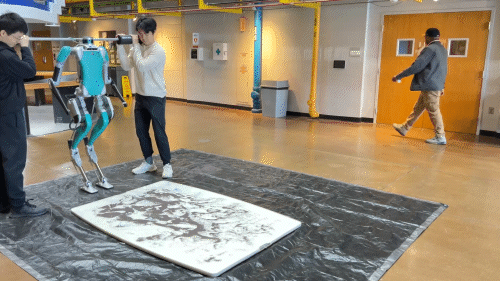 animated gif of a robot walking on a slippery surface - it has been trained on how to do so and remains stable
