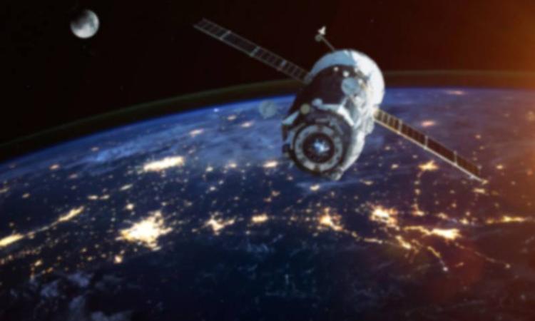 A satellite orbiting in space, illustration