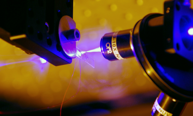 microscope looking at light emission from material 