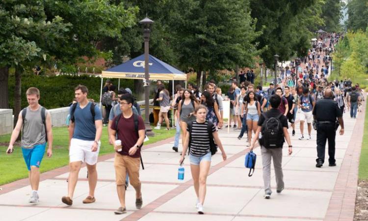 students walking on campus