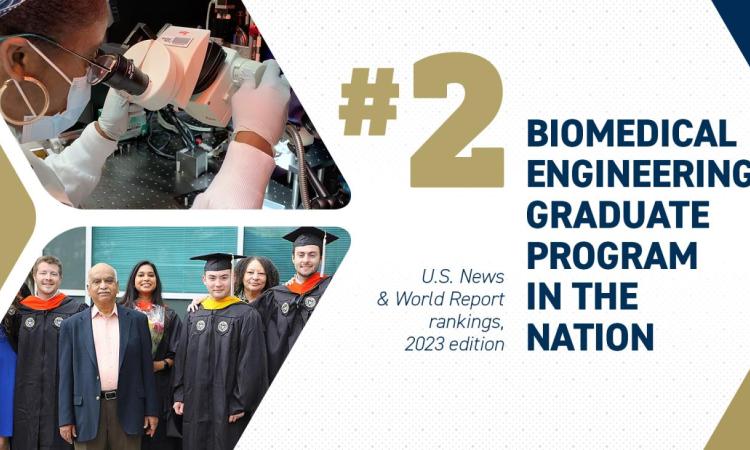 Graphic with BME images and text "#2 Biomedical Engineering Graduate Program in the Nation"