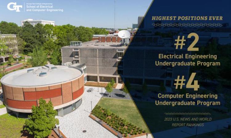 Image of the Van Leer building with text "Highest Positions Ever: #2 Electrical Engineering Undergrad Program, #4 Computer Engineering Undergrad Program - 2023 U.S. News & World Report Rankings"