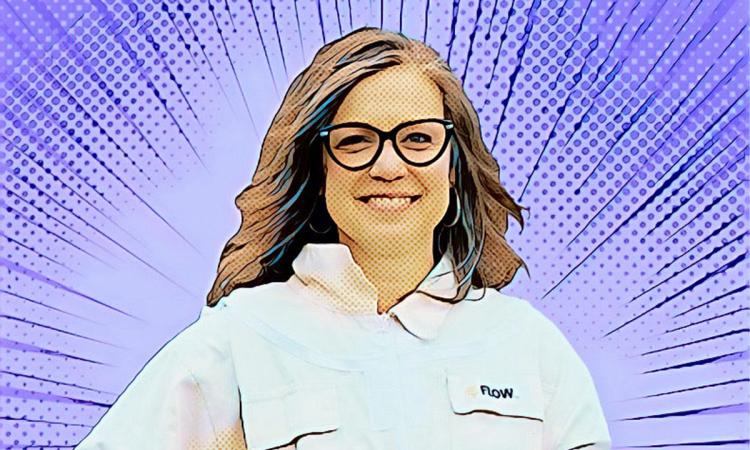 A headshot of Jennifer Leavey stylized with a comic book treatment