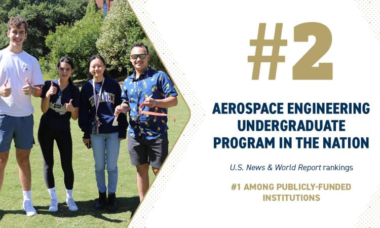image of AE students with the text "#2 Aerospace Engineering Undergraduate Program in the Nation"