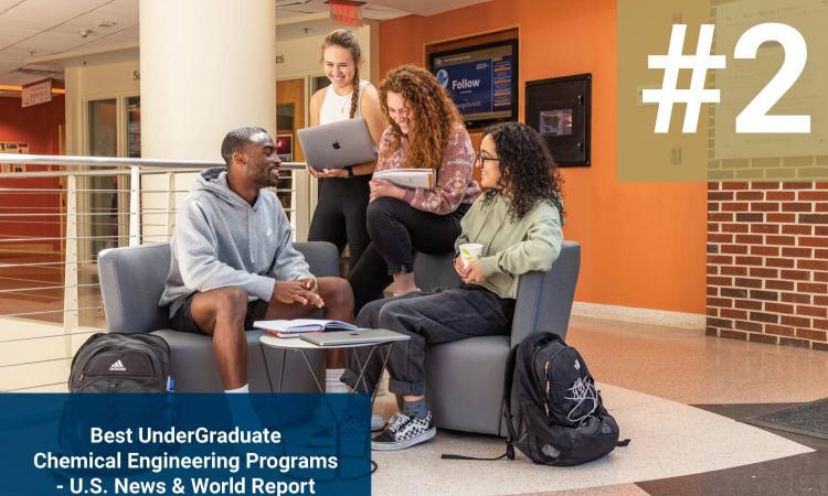 image of students studying together with text "#2 Undergraduate Chemical Engineering Program - U.S. News & World Report"