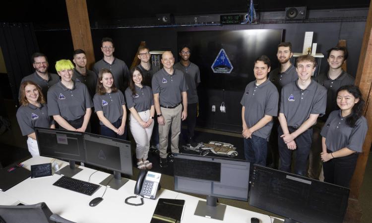 Students and faculty gathered in mission control 