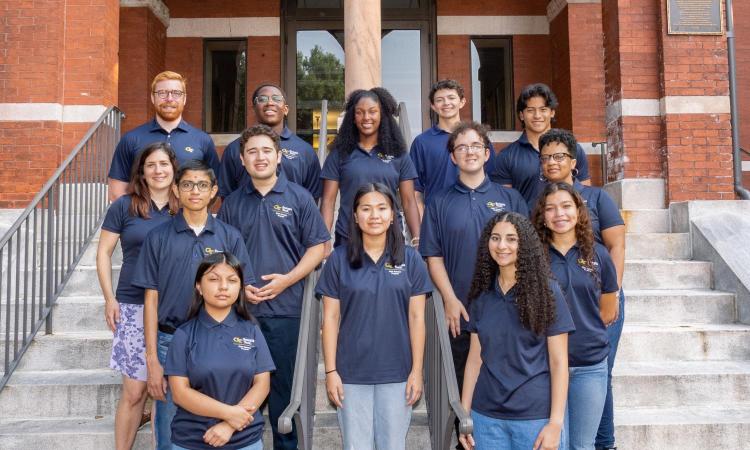 A cohort of Clark Scholars on the steps of Tech Tower