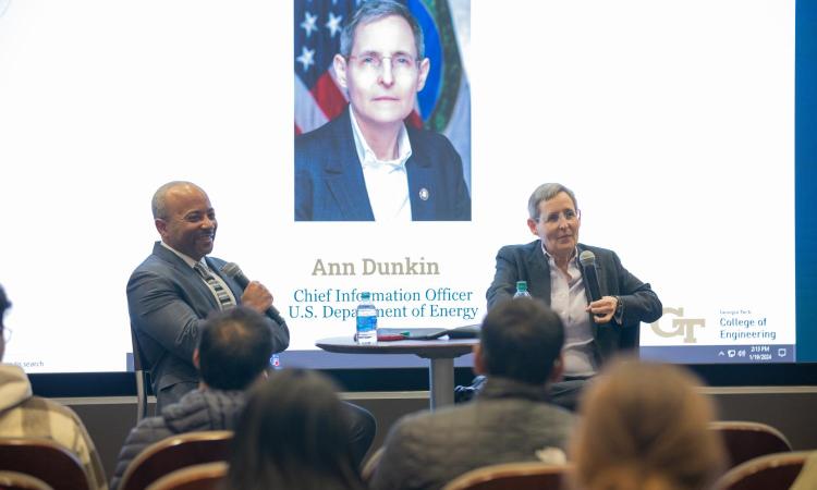 Raheem Beyah and Ann Dunkin talking