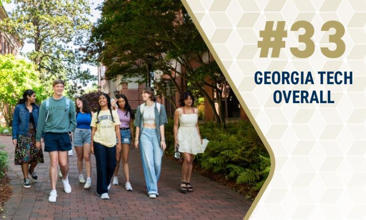 a group of students walking on campus with the text "#33 Georgia Tech Overall"