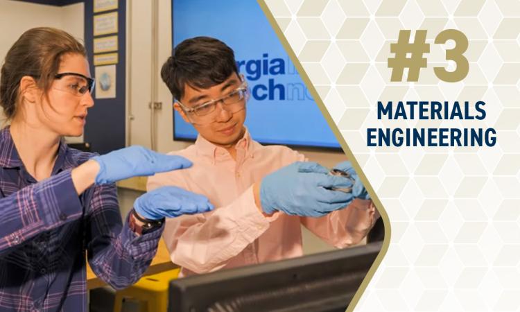 two people working in the lab with the text "#3 Materials Engineering"