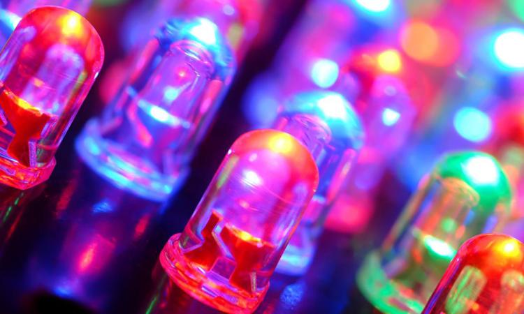 Closeup of LED diodes of various colors