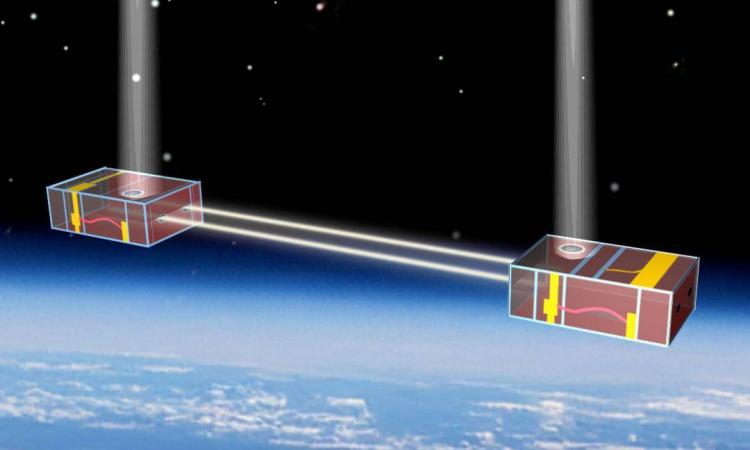 a rendering of two adjacent cubesats in space