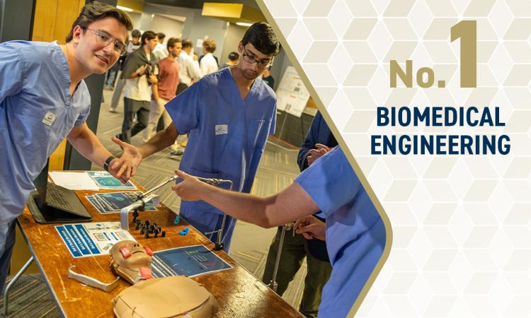 students with a capstone project and the text "No. 1 biomedical engineering"