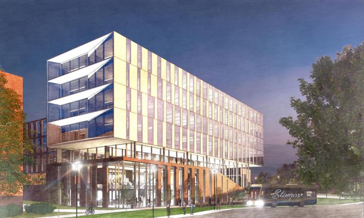 artist rendering of a building concept with people in front