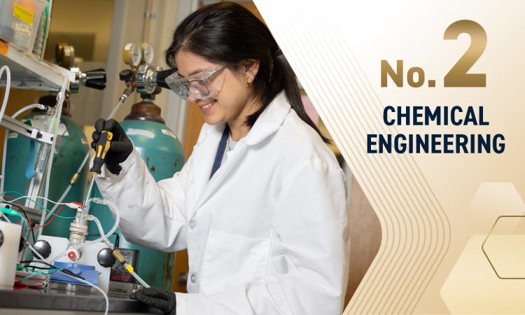 a person in a lab with text overlay "No. 2 Chemical Engineering"