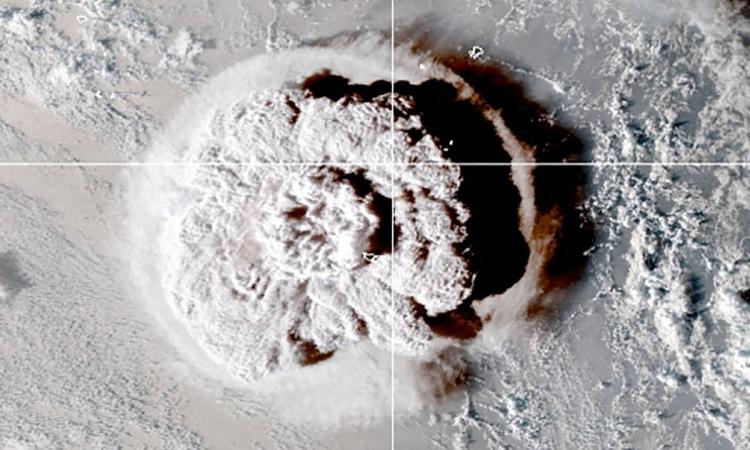 Volcanic eruption shockwave seen from space