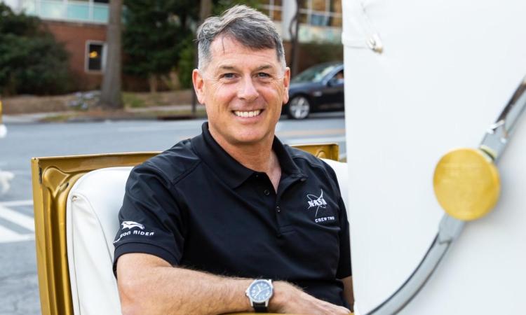 Astronaut Shane Kimbrough takes a ride in the Ramblin' Wreck