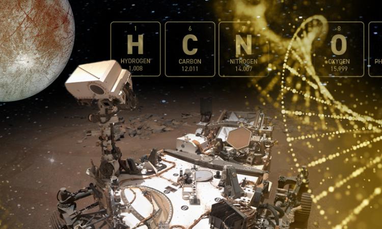 composite image of space, DNA, and elements