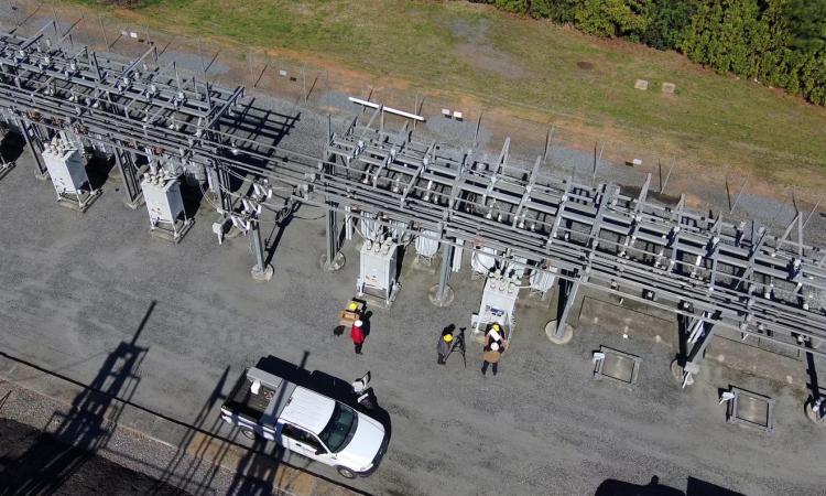 Overhead view of a Marietta, Georgia, electrical substation used to test the GridTrust system. (Photo Courtesy: City of Marietta)