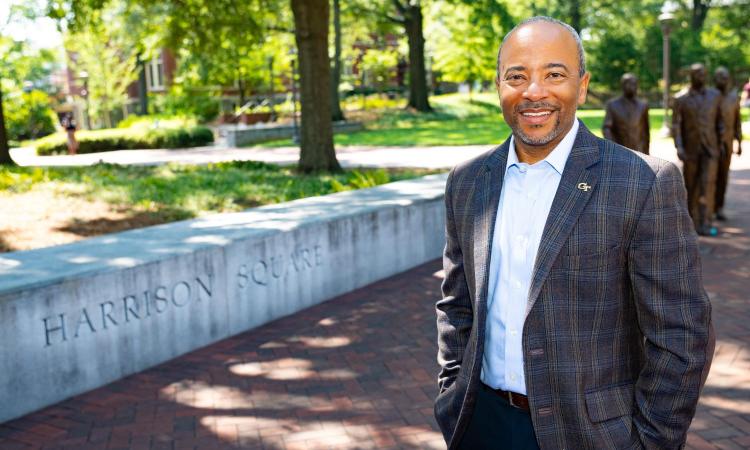 Engineering Dean Raheem Beyah stands in Harrison Square