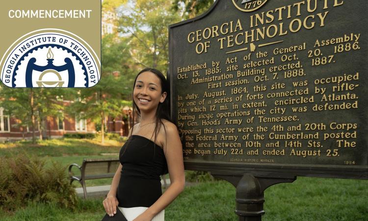 Gianna Fiduccia poses by the Georgia Tech historical marker near Tech Tower.