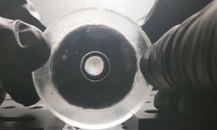 A photoresponsive hydrogel soft lens developed by researchers in Coulter BME that mimics the human eye's ability to adapt to like conditions and refocus.