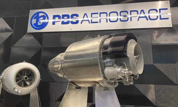 A display of two turbojet engines manufactured by PBS Aerospace.