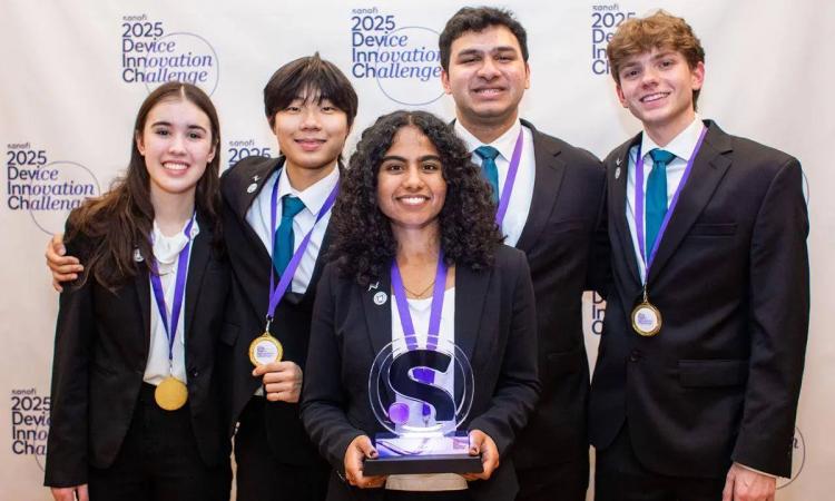 The winning Georgia Tech team of Kaitlyn Castellanet, Hyunjun Ryh, Sharayu Senthilkumar, Emaan Jalal, and Samuel Henshaw.