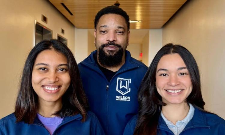 Research team members Ishita Kumar, Corey Wilson, and Luisa Barraza-Vergara.