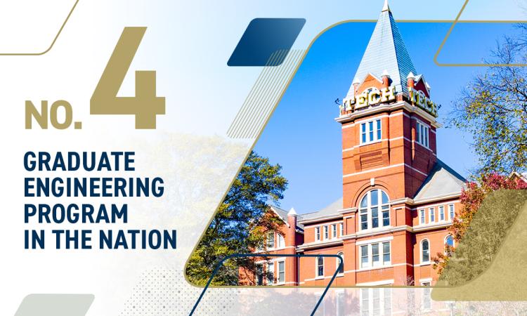 The Tech Tower with text "#4 Graduate Engineering Program in the Nation"