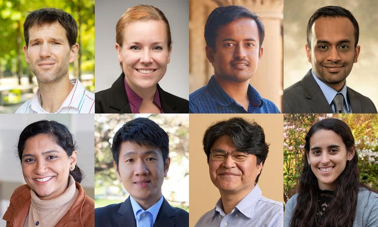 Composite of eight CAREER recipients. Top row shows John Blazeck, Lauren Garten, Suhas Jain, and Aditya Kumar. Bottom row shows Divya Mahajan, Da Pan, Sung Jin Park, and Emily Sanders.
