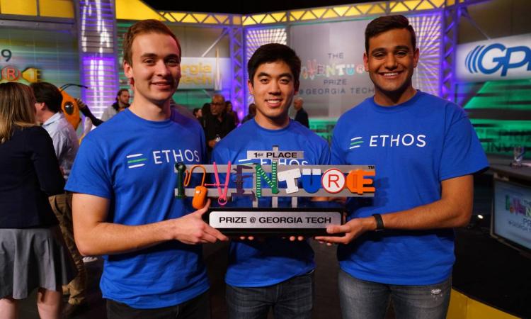 2019 InVenture Prize winners, Ethos Medical, posing with trophy, photo