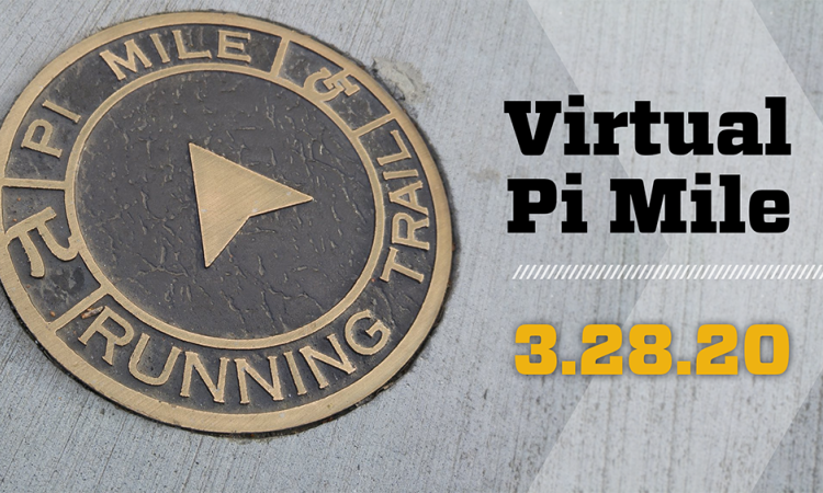 Pi Mile icon with text 'Virtual PI Mile, 03.28.2020', illustration