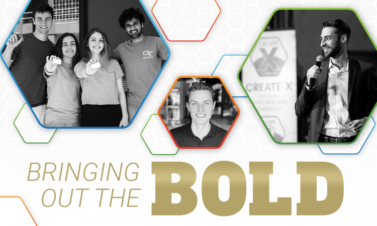 multi-image graphic showing CREATE-X startup teams and the title "Bringing out the Bold"