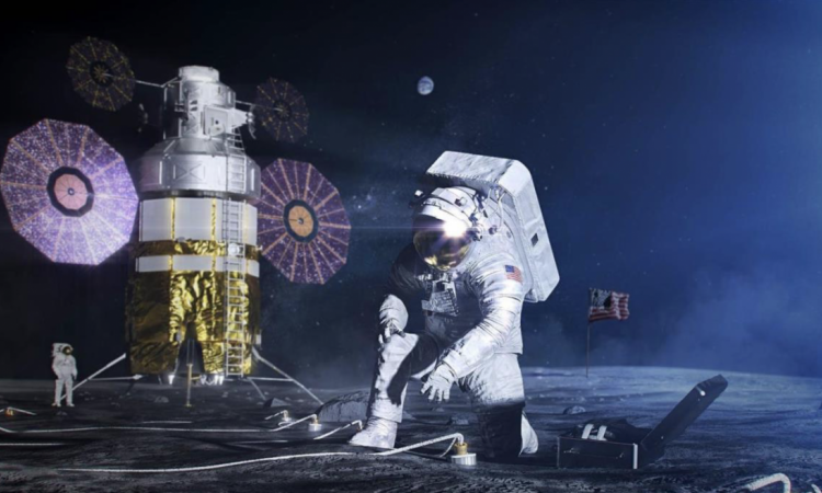 illustration of NASA astronauts working on the moon