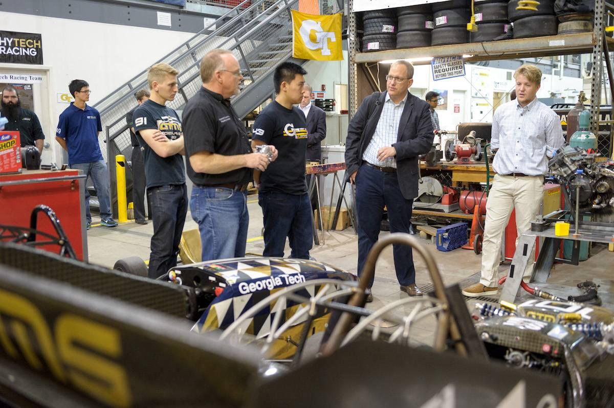 Charlie Kuehmann of Telsa visits GT Motorsports.