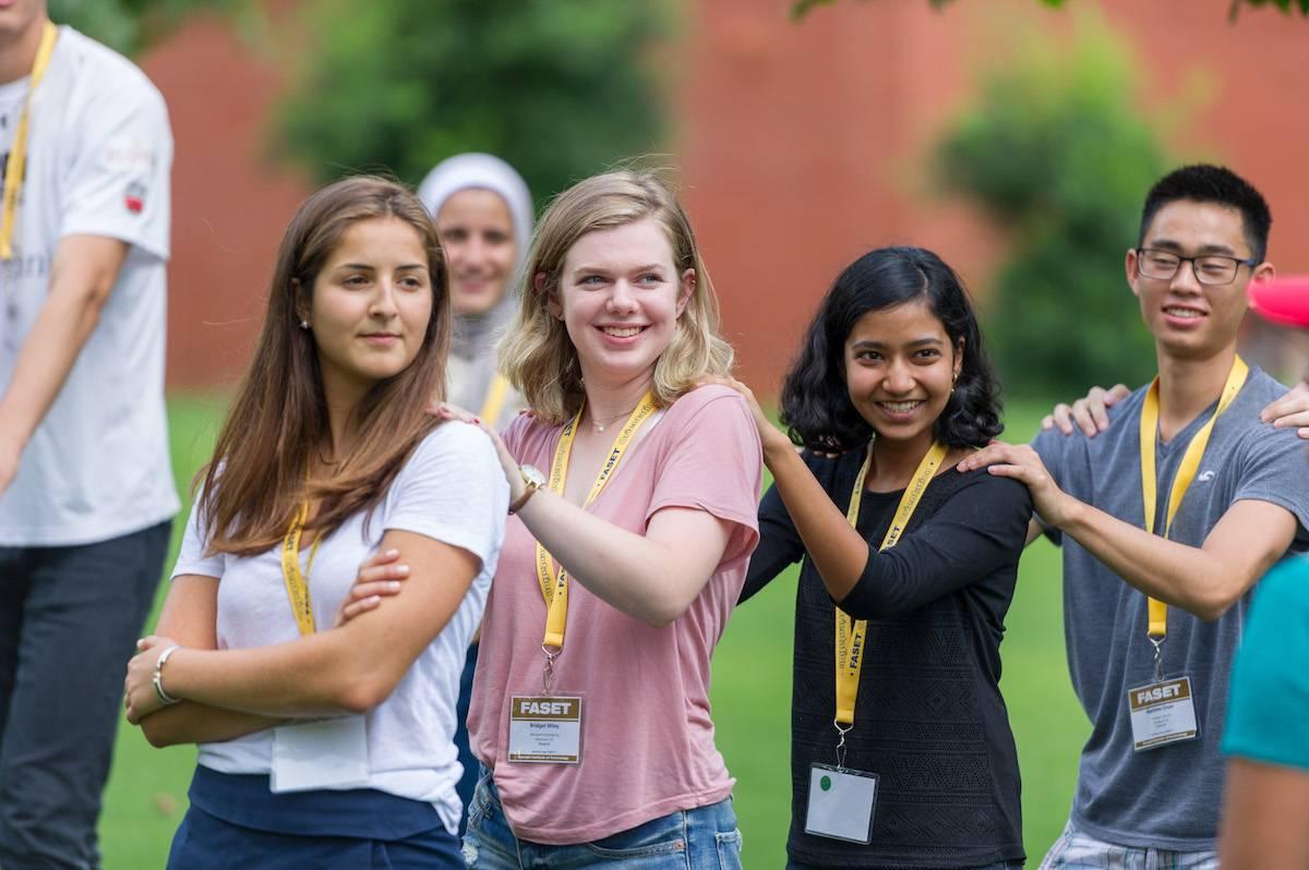 Students participating in a team-building activity.