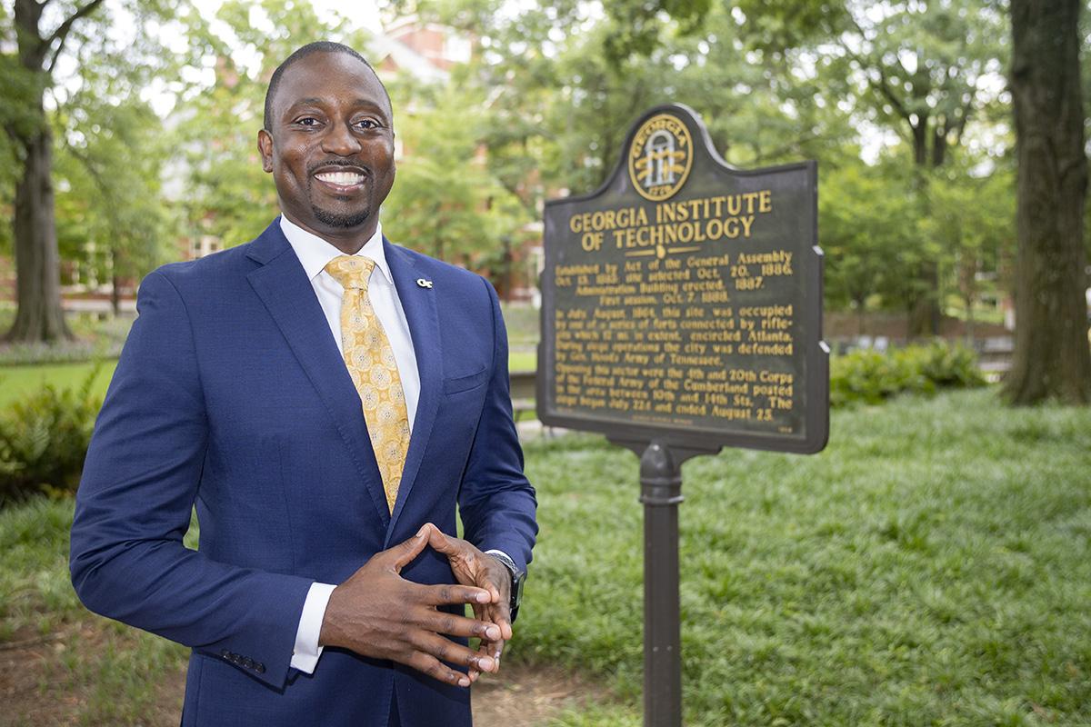 Damon P. Williams in Harrison Square by the Georgia Tech historical marker. (Photo: Candler Hobbs)