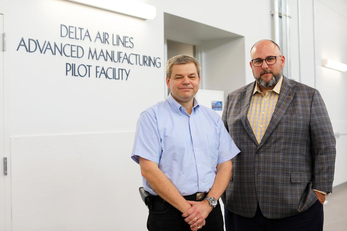 Tom Kurfess and Aaron Stebner at Georgia Tech's Advanced Manufacturing Pilot Facility.