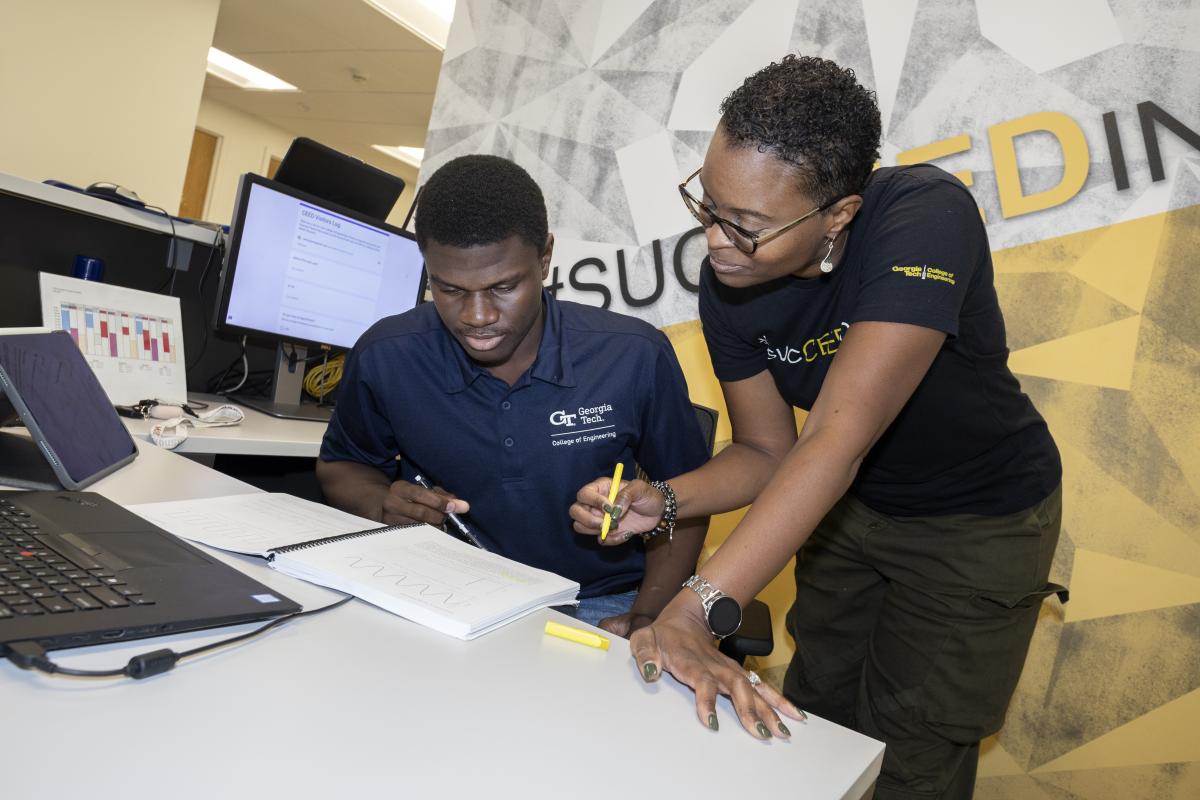 Gideon Ndeh and Felicia Benton-Johnson in the Center for Engineering Education and Diversity office