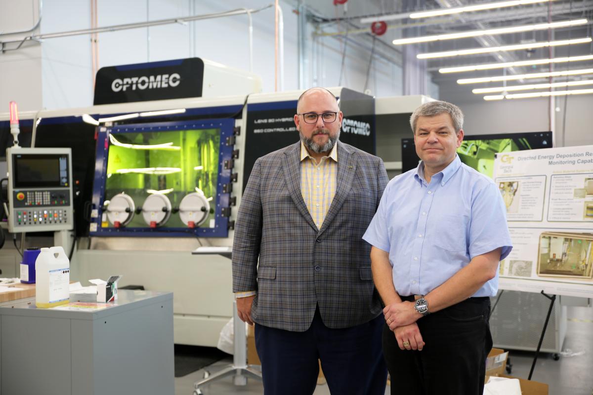 Aaron Stebner and Tom Kurfess in the Advanced Manufacturing Pilot Facility