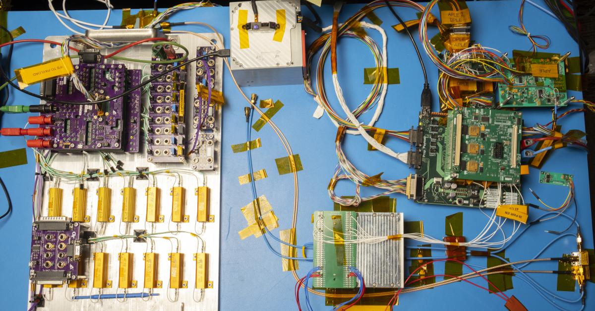 the hardware and inside components of the satellite set up for testing