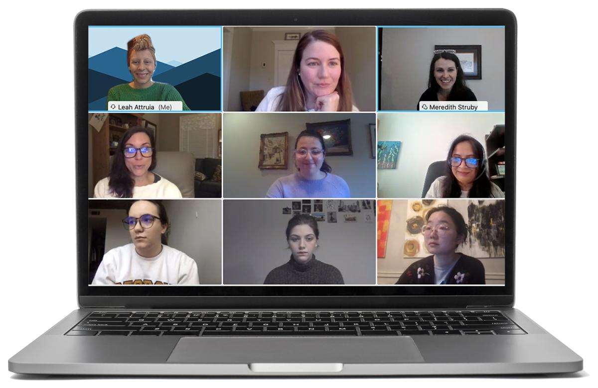 composite image of a teleconference on a laptop