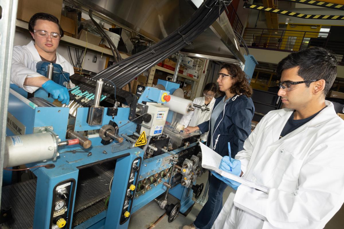Kyriaki Kalaitzidou and students work in the lab