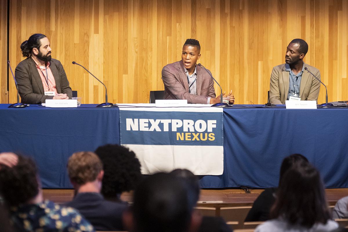 Joe Bozeman and other panelists at the 2022 NextProf Nexus in Berkeley, California. (Photo: Adam Lau)